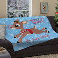 Rudolph® Snowflake Plush Blanket | Personalized Cozy Holiday Throw Blanket | Rudolph the Red-Nosed Reindeer® Christmas Gift