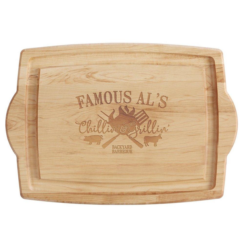 Chillin' & Grillin' Personalized Maple Wood Cutting Board, Custom BBQ Engraved Charcuterie Board, Backyard Barbecue Serving Board