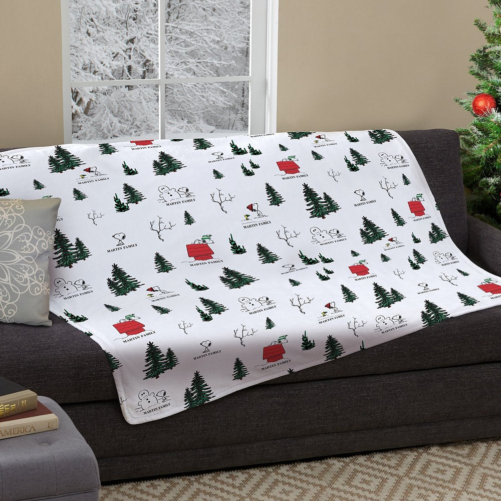 PEANUTS® Winter Snoopy™ All Over Pattern Plush Blanket | Personalized Snoopy Christmas Throw | Cozy Holiday Blanket