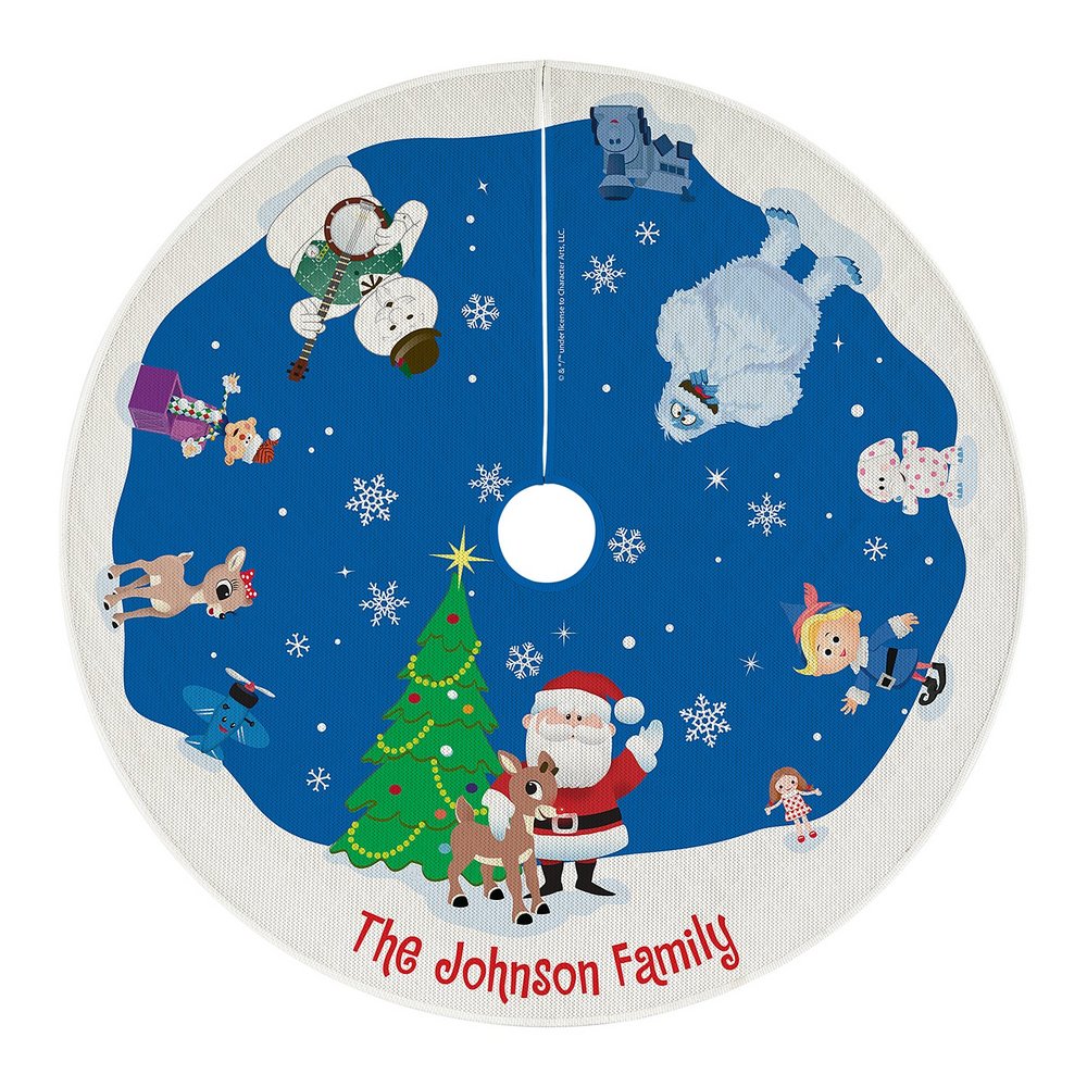 Rudolph® Winter Fun Quilted Christmas Tree Skirt | Personalized Holiday Tree Skirt | Rudolph the Red-Nosed Reindeer Christmas Decor