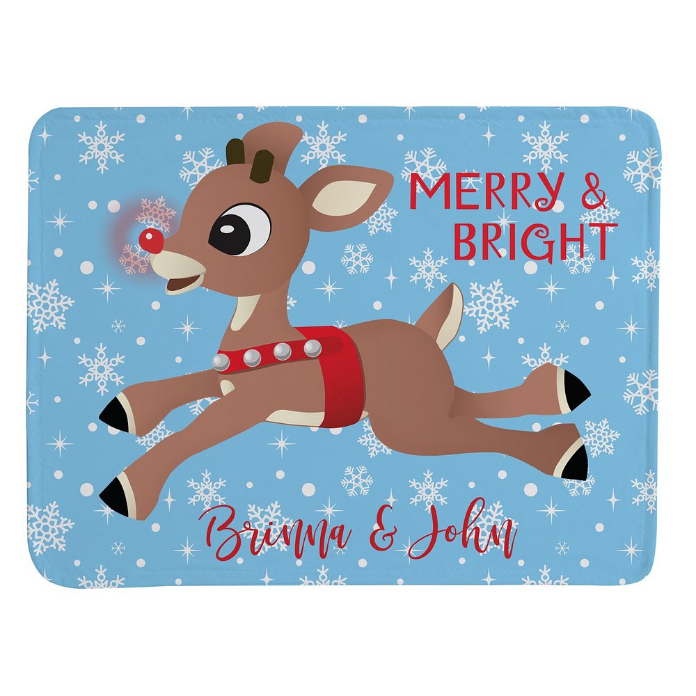 Rudolph® Snowflake Plush Blanket | Personalized Cozy Holiday Throw Blanket | Rudolph the Red-Nosed Reindeer® Christmas Gift