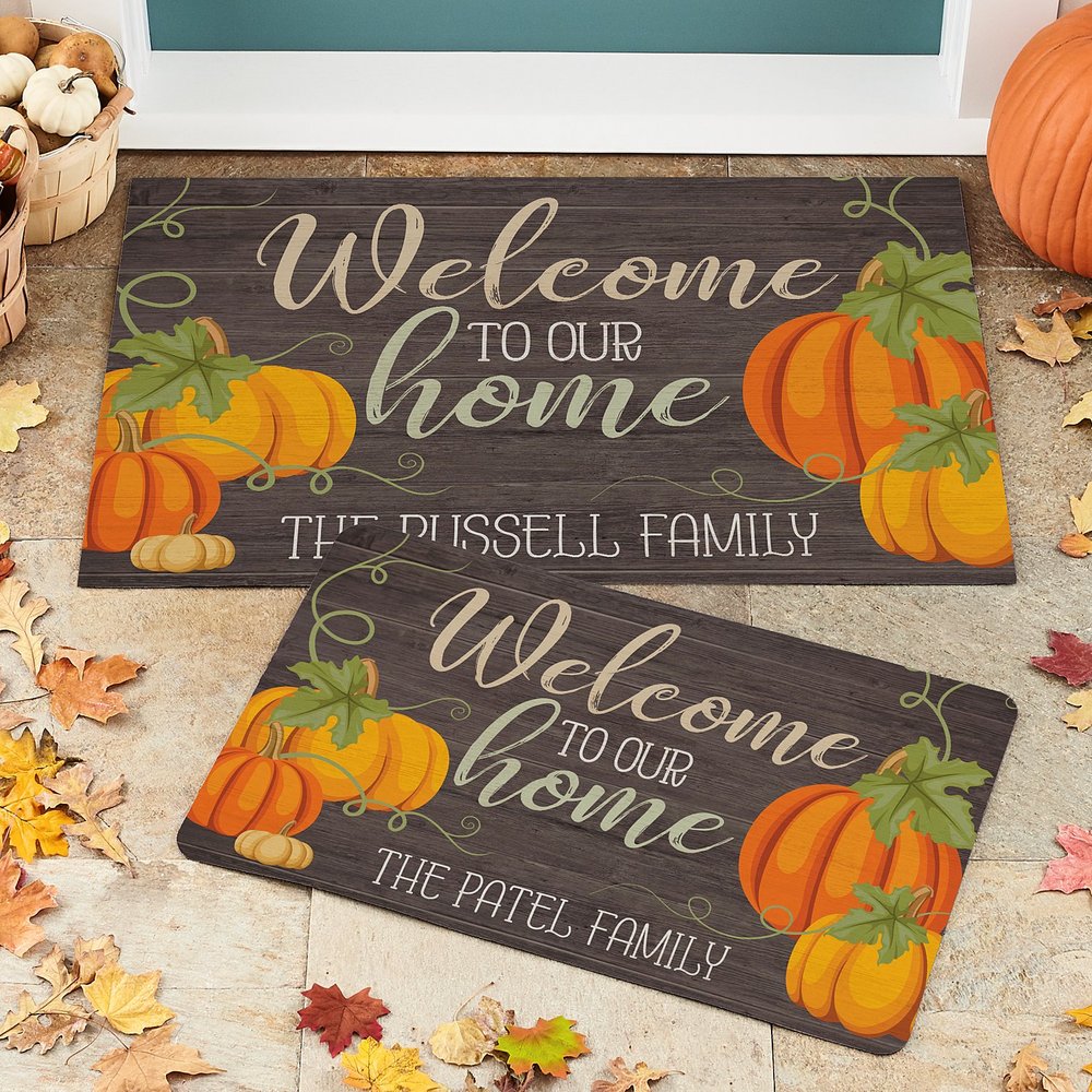 All Pumpkins Welcome Personalized Doormat, Custom Family Name Fall Welcome Mat, Pumpkin Autumn Front Door Rug