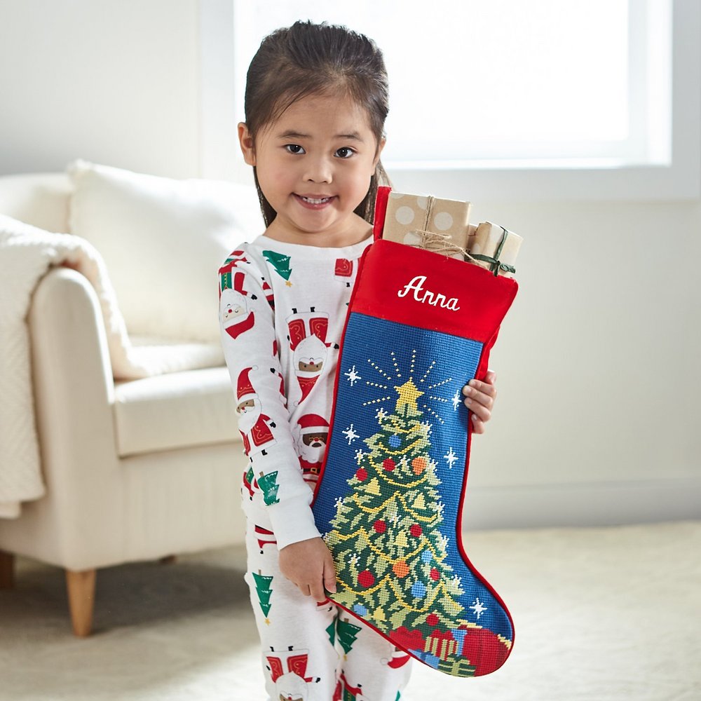 Vintage Needlepoint Personalized Christmas Stocking, Custom Name Needlepoint Holiday Stocking, Classic Fireplace Mantel Christmas Decor